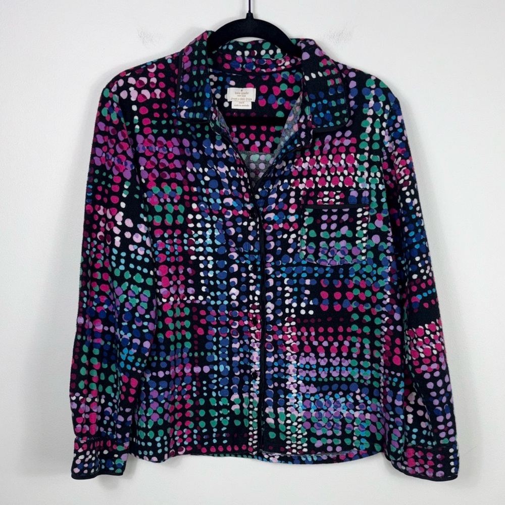 Kate Spade Long Sleeve Flannel Pajama Top Women’s Size XL Polka Dot Black Pink